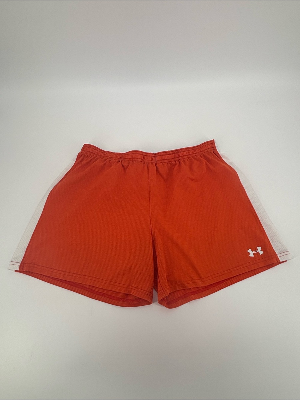 Under Armour HeatGear Womens Large Shorts Orange‎ White Trim Fitted Athletic Gym